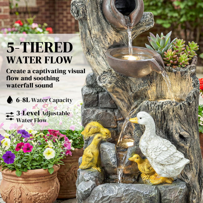 Garden Water Fountain with 5-Tier Cascading Waterfall and Warm White LED Lights Mixed Colour AOSOM