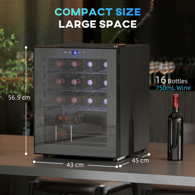 16 Bottle Wine Cooler Fridge With Adjustable Temperature For Home Bar Use Black