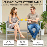 Garden Bench with Built In Table for Two Comfortable Outdoor Seating Grey Outsunny