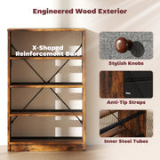 4 Drawer Fabric Chest of Drawers with Wood Top for Bedroom Storage Grey and Rustic Brown