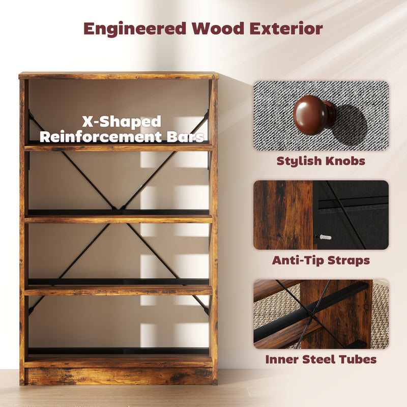 4 Drawer Fabric Chest of Drawers with Wood Top for Bedroom Storage Grey and Rustic Brown