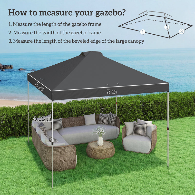 Gazebo Canopy Replacement Waterproof Roof for 3 x 3 m Frame with Air Vents Dark Grey