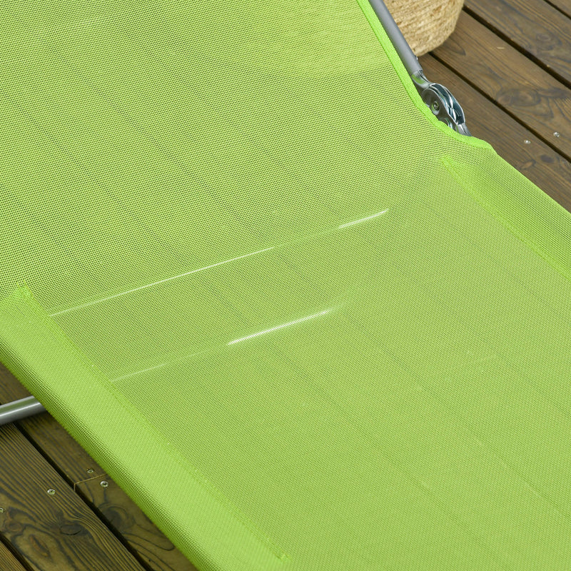 Green Folding Sun Loungers Set of 2 with Reclining Backs and Pillows for Patio or Beach