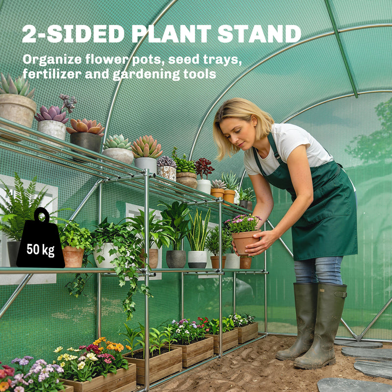 Walk In Greenhouse With Shelves For Organised All Season Plant Growing Green Outsunny