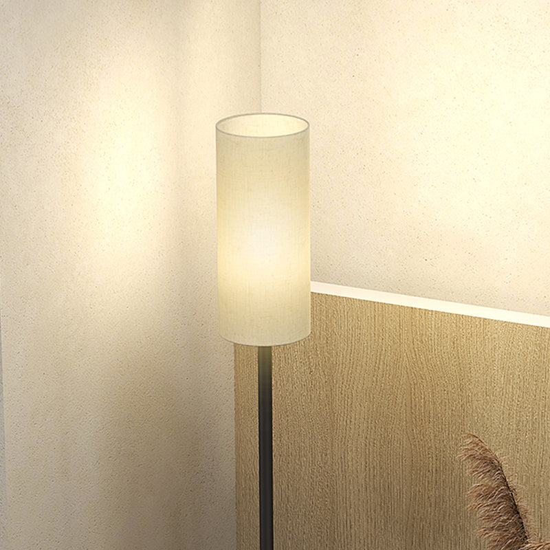 Modern White Floor Lamp with Linen Shade and Foot Switch for Living Room or Bedroom