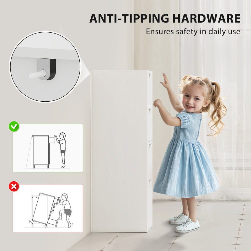 Bathroom Storage Cabinet with Four Drawers for Small Spaces Slim Design White AOSOM