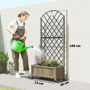 Wooden Planter with Metal Trellis and Wheels for Privacy and Climbing Plants Carbonised Finish Outsunny