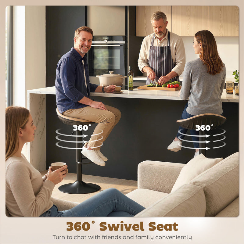 Adjustable Kitchen Bar Stools Set of 2 with Swivel and Easy Clean Seats Oak Black AOSOM