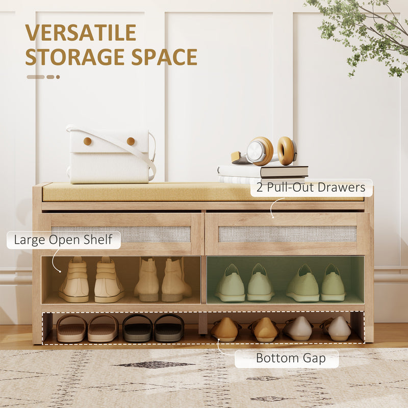 Shoe Storage Bench with Drawers and Cushioned Seat for Organised Hallways Oak and Cream Homcom