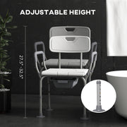 Height Adjustable Shower Stool with Arms Backrest and Removable Commode for Elderly, White