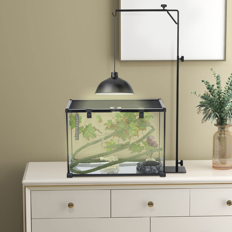 Adjustable Reptile Lamp Stand with Hook and Stable Base for Terrariums Black AOSOM