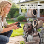 Garden Water Fountain with Planter and LED Lights for Relaxing Outdoor Evenings Rustic Brown Outsunny