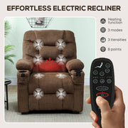 Electric Recliner Armchair With Heat Vibration USB and Cup Holders For Home Use Brown AOSOM