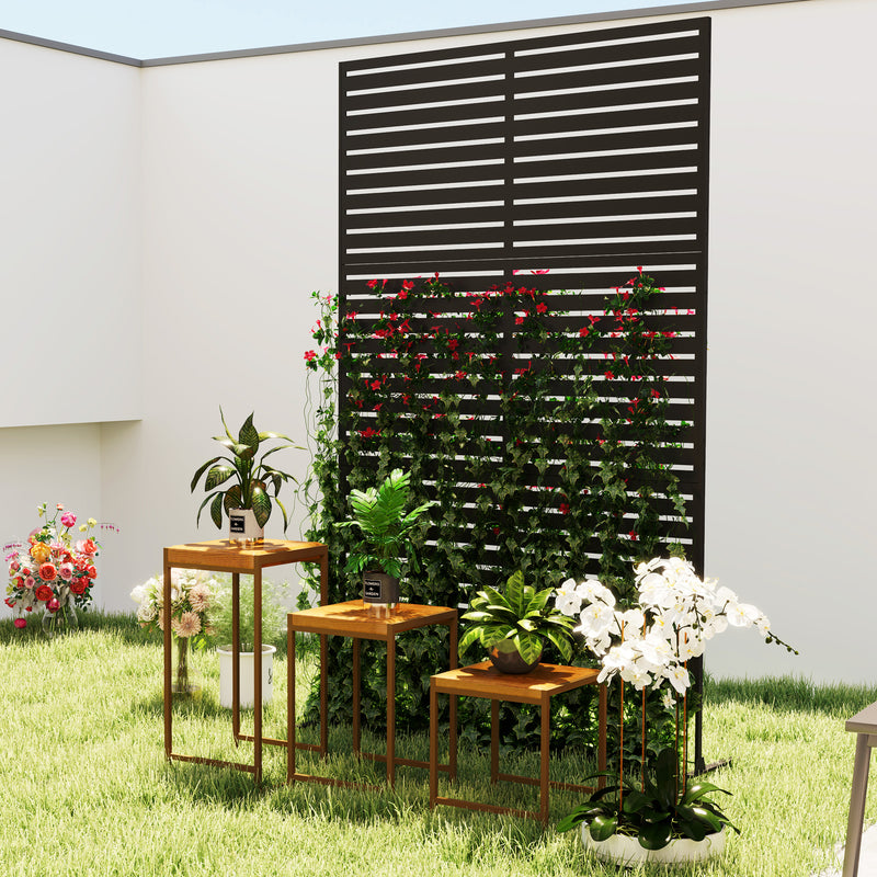 Black Metal Outdoor Privacy Screen With Feet for Dividing Garden or Patio Space with Trellis Support