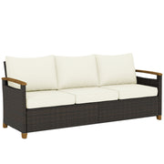 3 Seater Brown Rattan Garden Sofa with Deep Cushions & Removable Covers Outsunny