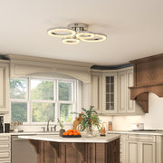 Modern LED Ceiling Light with 4 Ring Design and Adjustable Colour for Living Room Silver Tone AOSOM