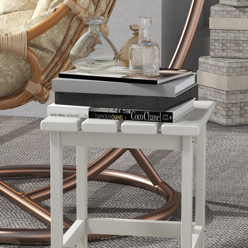 Outsunny Square Coffee Table, HDPE Tabletop and Frame for Porch, Garden, Side Table, 38 x 38 x 46 cm, White AOSOM