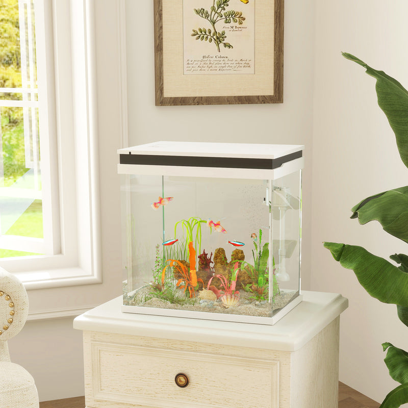 26L Glass Fish Tank with Filter System LED Lights and Water Pump White by PawHut AOSOM