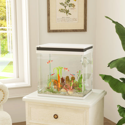 26L Glass Fish Tank with Filter System LED Lights and Water Pump White by PawHut AOSOM