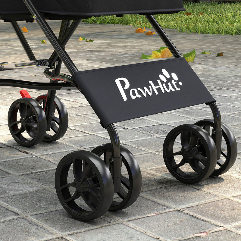 Pet Stroller for Small Dogs or Cats with Foldable Frame and Secure Leash Black AOSOM
