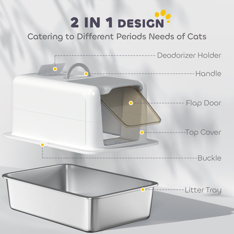 White Stainless Steel Cat Litter Box With Removable Lid Scoop and Filter Bags by PawHut