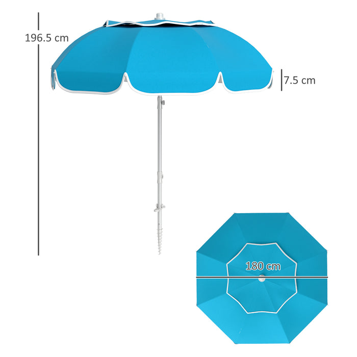 Blue Portable Beach Umbrella with Sand Anchor UPF50+ Tilt Adjustable Height by Outsunny