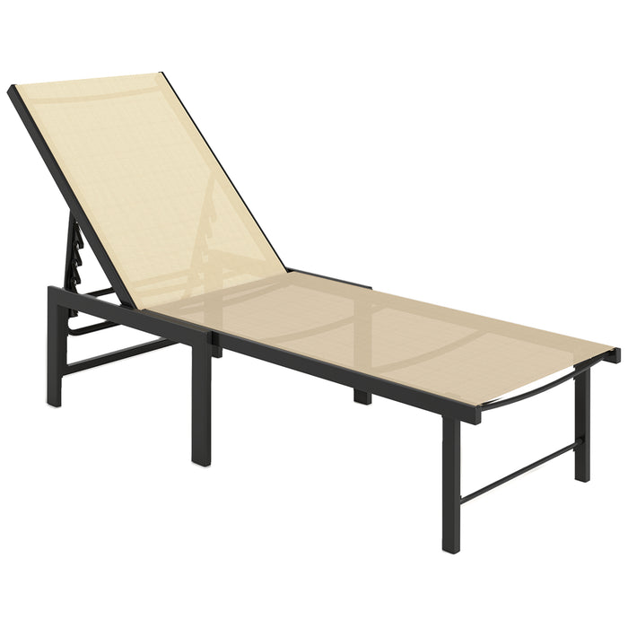 Khaki Adjustable Sun Lounger with 5 Recline Levels and Steel Frame for Garden and Beach by Outsunny