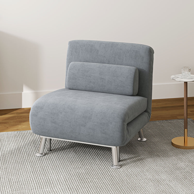 Grey Velvet Feel Single Sleeper Chair Comfortable Space Saving Design by HOMCOM