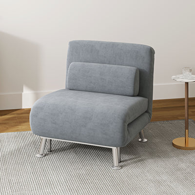 Grey Velvet Feel Single Sleeper Chair Comfortable Space Saving Design by HOMCOM