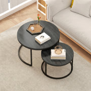 Nesting Coffee Table Set of 2 Space Saving Tables for Living Room Black Wood Grain AOSOM