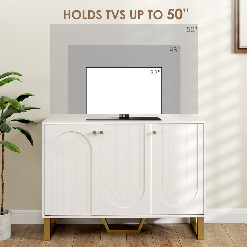 White 3 Door Sideboard Storage Cabinet with Adjustable Shelves and Modern Design