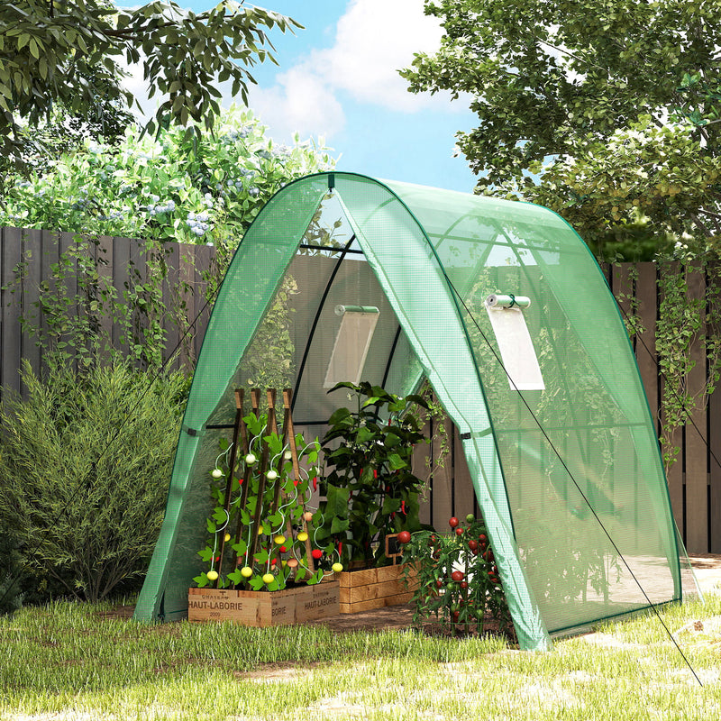 Walk In Tunnel Greenhouse With Sandbags And Ventilated Doors For All Weather Use Green AOSOM