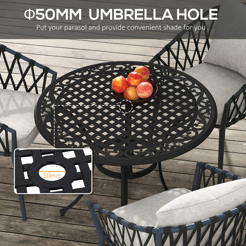 Round Aluminium Garden Table with Parasol Hole Seats 4 Ideal for Patios and Outdoor Dining