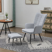 Linen Armchair with Footstool for Living Room or Bedroom Comfort and Support Light Grey