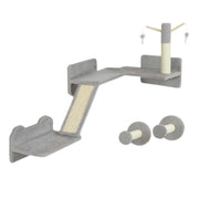 3 Piece Cat Wall Furniture Set with Scratch Posts Perches and Toys in Light Grey by PawHut