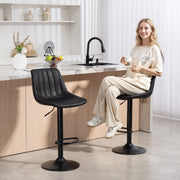 Set of 2 Leathaire Tub Bar Stools with Footrest for Kitchen or Home Bar Black