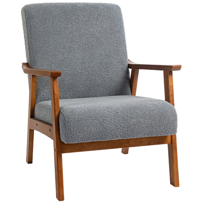 Grey Boucle Armchair with Wide Seat and Wooden Frame for Living Room or Bedroom by Homcom