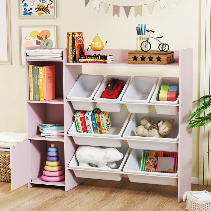 Kids Toy Storage Unit with 8 Removable Bins and Shelves Ideal for Bedroom or Playroom Pink
