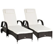 Rattan Sun Lounger Set with Adjustable Reclining Back and Cushions for Garden Patio Brown