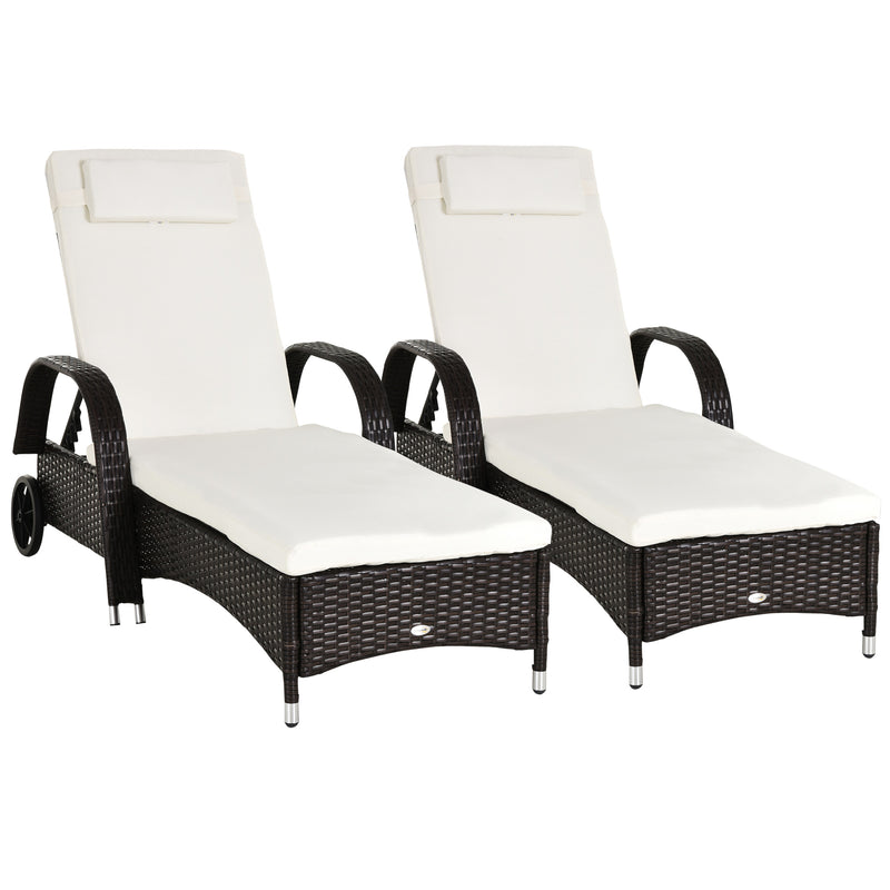 Rattan Sun Lounger Set with Adjustable Reclining Back and Cushions for Garden Patio Brown