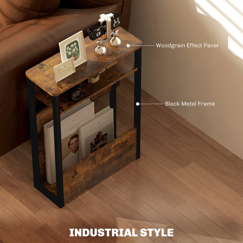 Industrial Style Side Table with Metal Frame, Black and Brown by HOMCOM