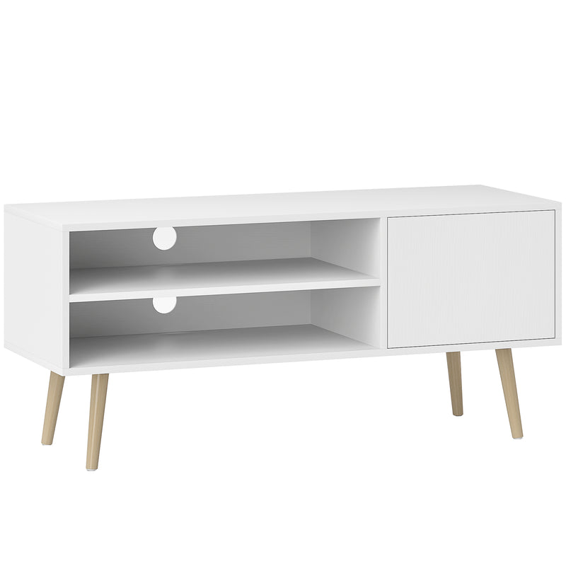 White TV Stand for TVs up to 55 Inches with Open Shelves and Cable Management