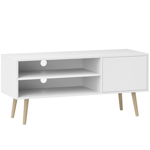White TV Stand for TVs up to 55 Inches with Open Shelves and Cable Management