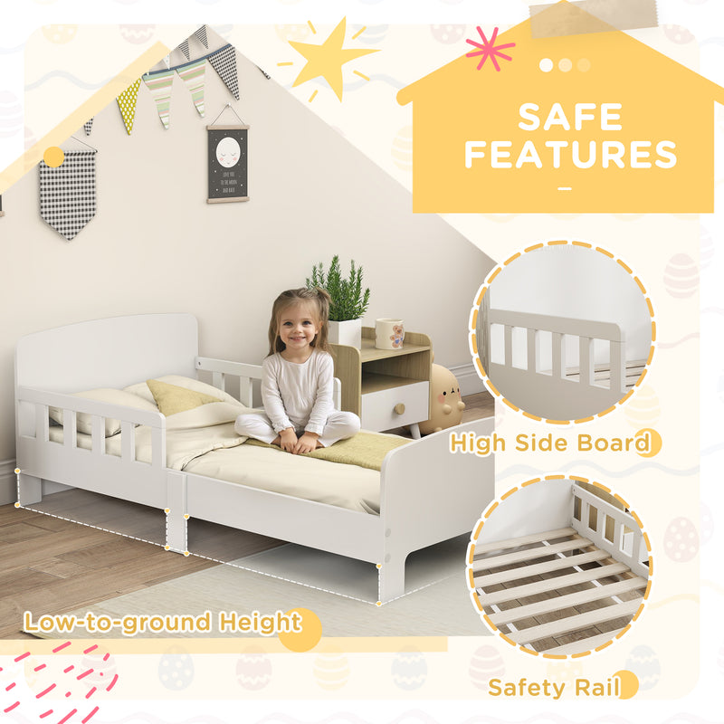 Toddler Bed Frame with Safety Rails for Ages 3 to 8 Ideal for Kids Bedrooms White