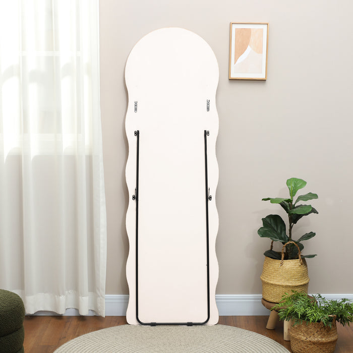 Pink Wavy Velvet Feel Full Length Mirror Stylish Bedroom Decor by HOMCOM