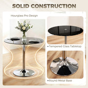 4 Seat Round Glass Dining Table for Everyday Meals with Stable Metal Base Black Homcom