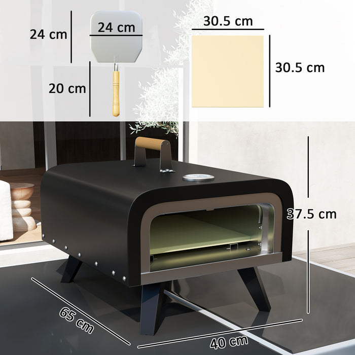 Portable Outdoor Gas Pizza Oven with 12 Inch Stone Peel and Thermometer Black by Outsunny