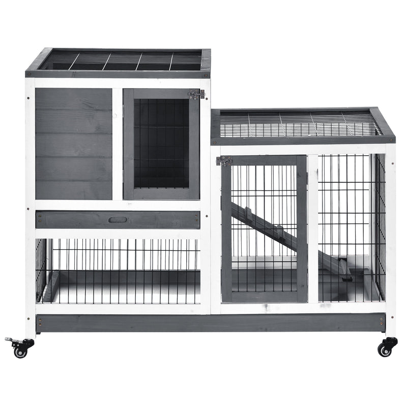 2 Tier Wooden Hutch for Guinea Pigs and Small Pets Ideal for Indoor Use Grey