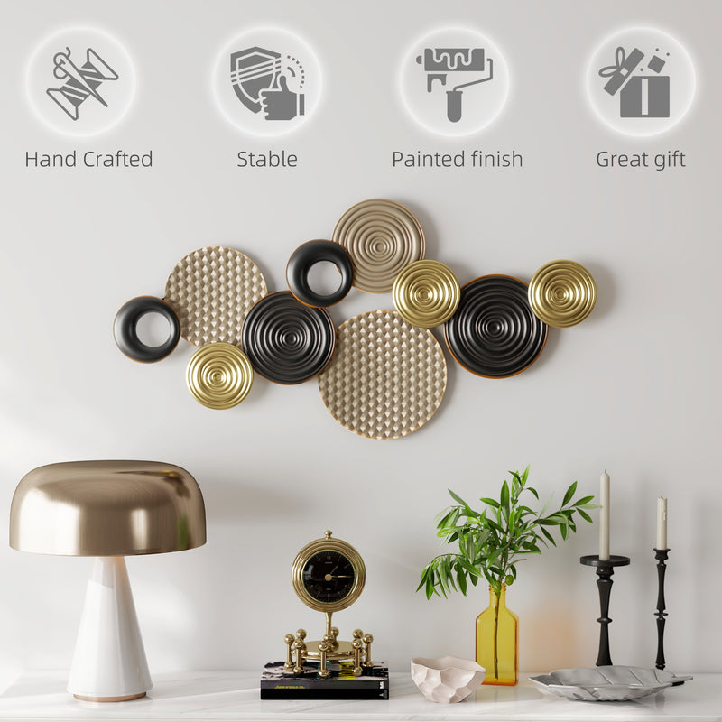 Modern Metal Wall Art With Abstract Multi Disc Design For Living Room Or Hallway, Gold