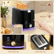 Modern 2 Slice Toaster and Electric Kettle Set for Kitchen Countertop Black